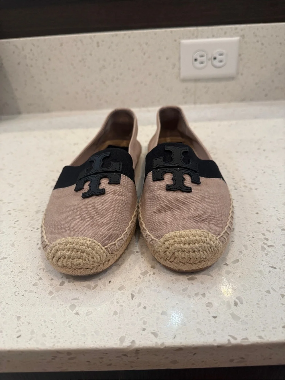 Tory Burch Ines Canvas Espadrille Flats Black and Cream